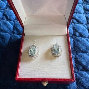Aquamarine and Diamond Stud Earrings